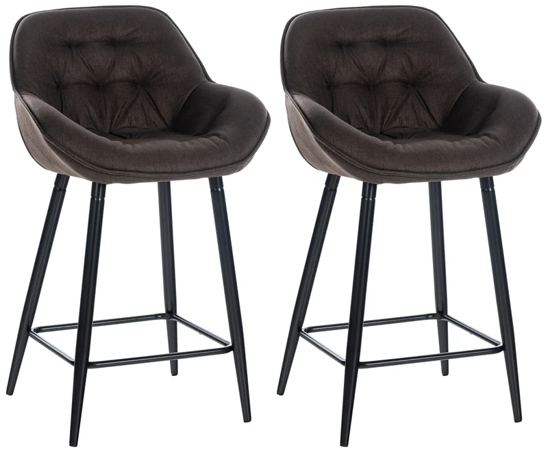 Lot de 2 tabourets de bar moderne en velours marron assise enveloppante capitonnée pieds métal noir 10_0006079