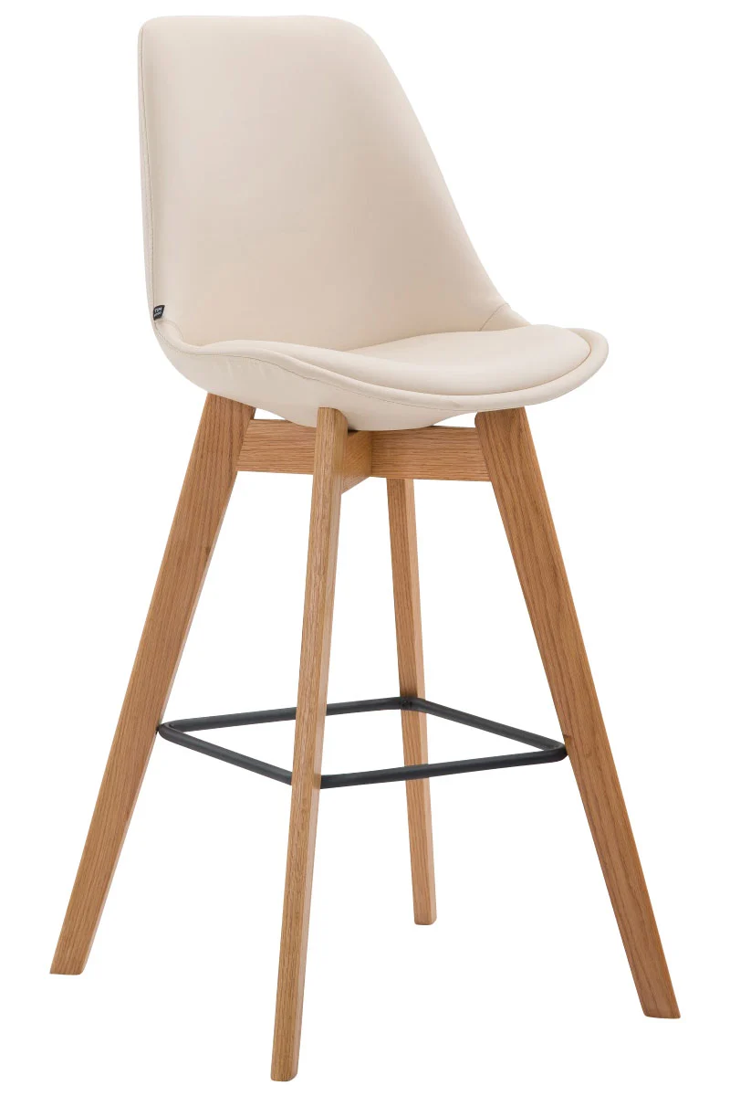 Tabouret de bar x1 style scandinave avec assise en similicuir crème et structure en bois naturel 10_0005713