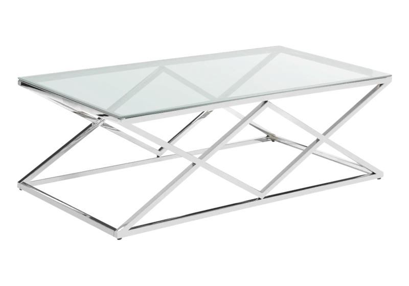 Table basse en verre transparent et pied argent - Erly