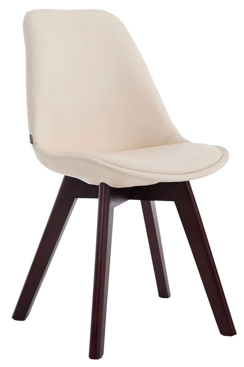 Chaise de salle à manger x1 style scandinave en PVC crème support 4 pieds en bois couleur noyer 10_0003748