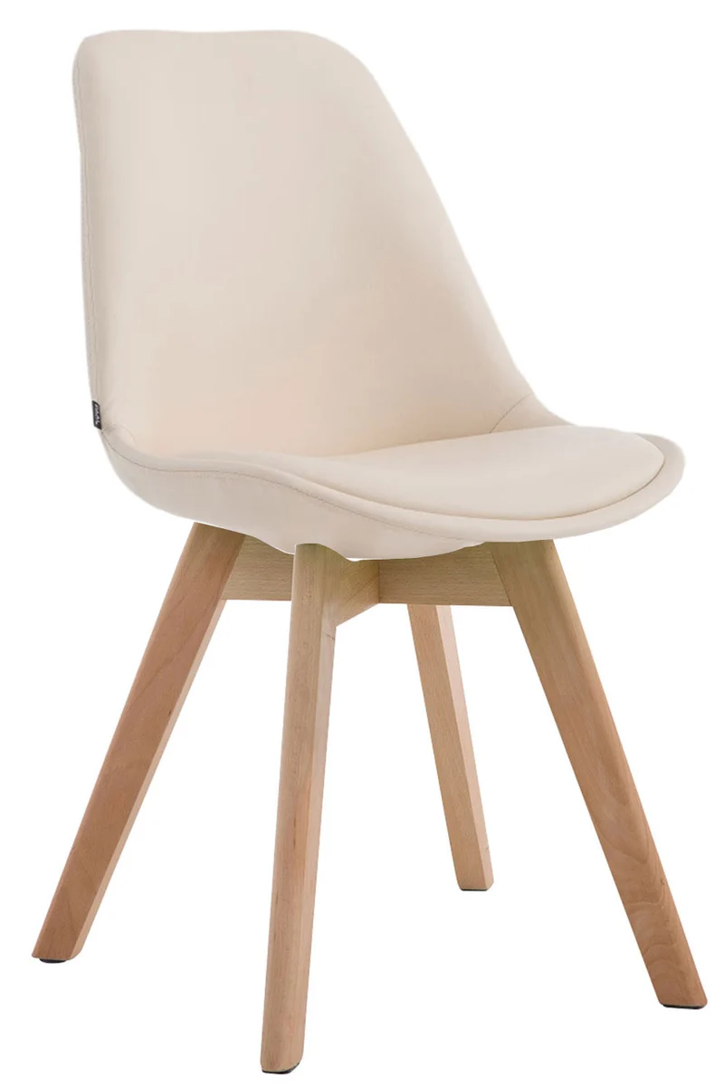 Chaise de salle à manger x1 style scandinave en PVC crème support 4 pieds en bois couleur clair 10_0003743