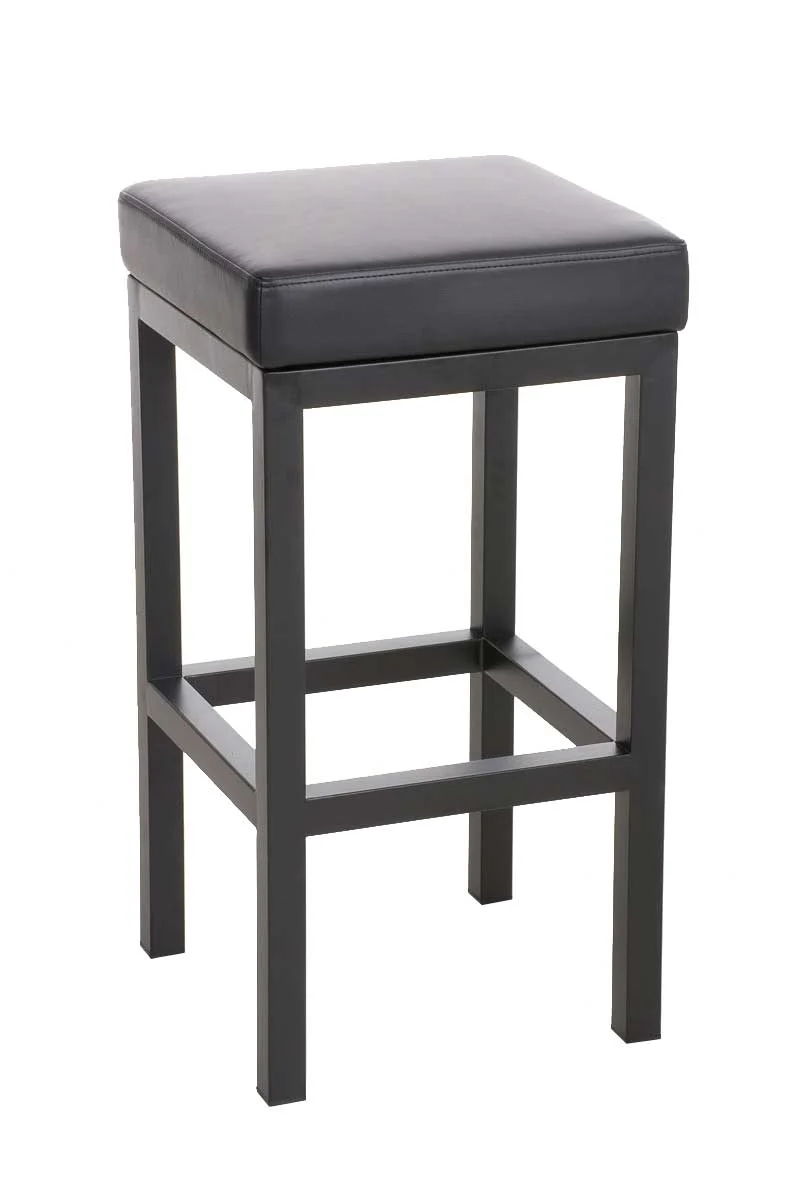 Tabouret de bar x1 avec repose-pieds design simple hauteur d'assise 80 cm en PVC noir et support en métal noir 10_0005406