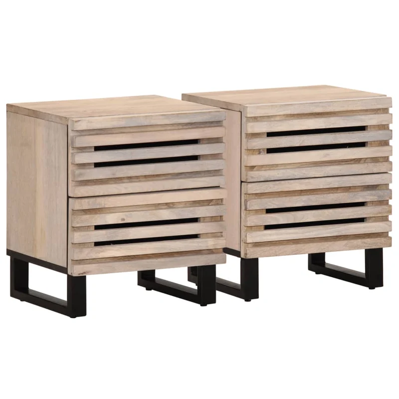 Lot de 2 tables de chevet avec tiroirs 40 x 34 x 46 cm bois manguier massif blanchi DEC034798