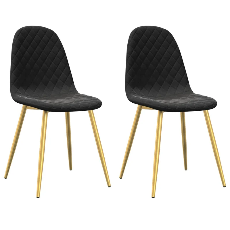 Set de 2 chaises de salle à manger design moderne couture en losange en tissu velours noir DEC025568