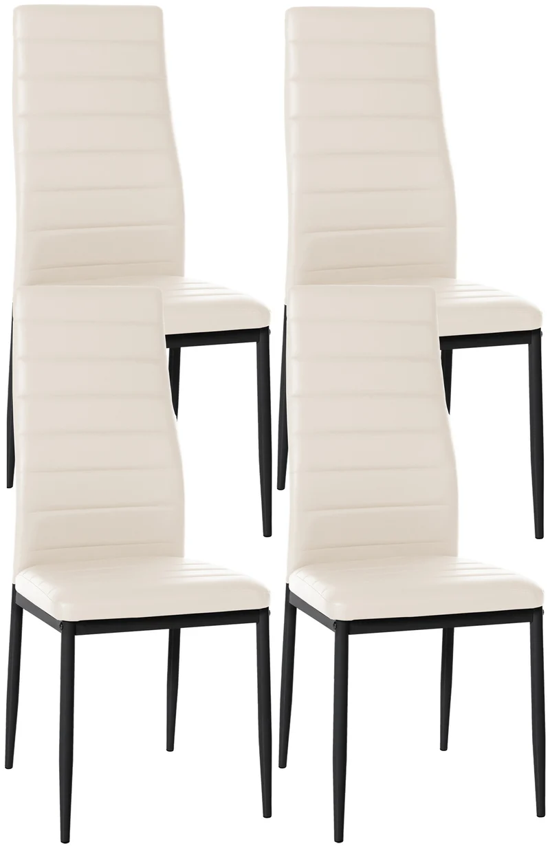 Lot de 4 chaises de salle à manger design simple en synthétique crème avec couture cadre en métal noir CDS10406