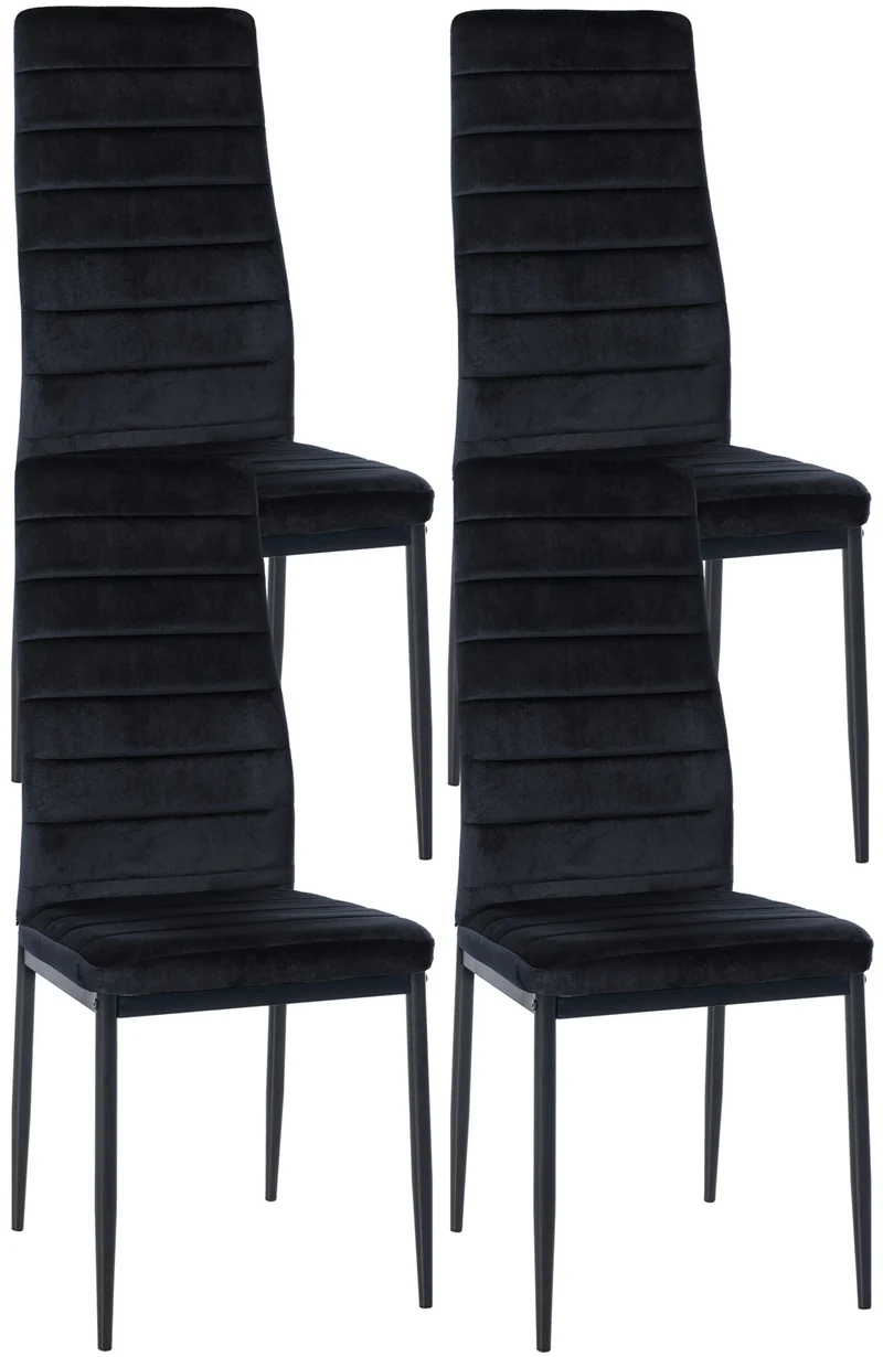Lot de 4 chaises de salle à manger design simple en tissu velours avec couture noir cadre en métal noir CDS10405