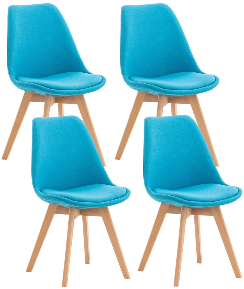Lot de 4 chaises de salle à manger cuisine bureau style scandinave en tissu bleu turquoise pieds en bois CDS10086
