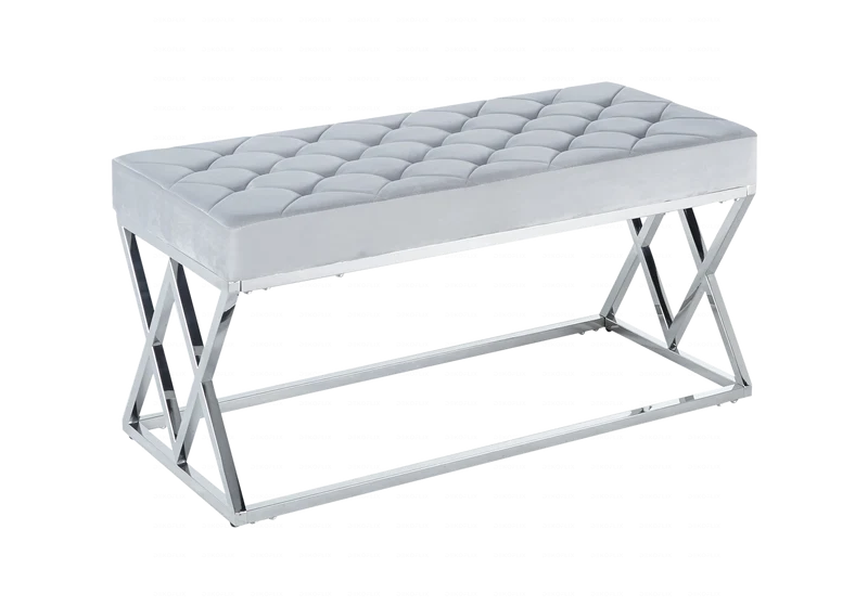 Banc capitonné velours gris chromé design - Erly