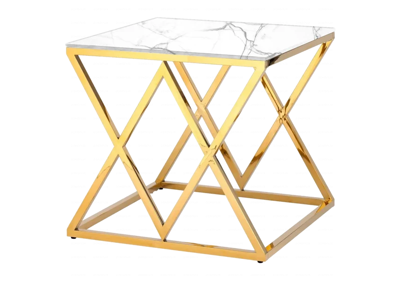 Bout de canapé marbre blanc doré design - Erly