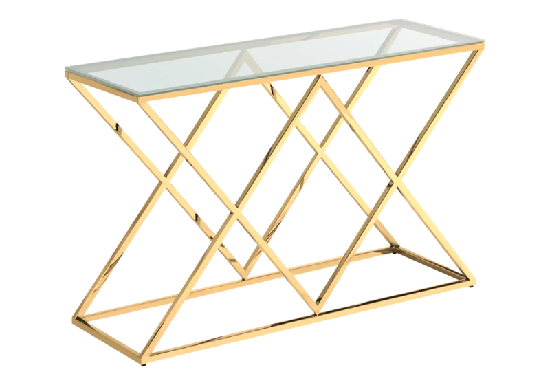 Console d'entrée en verre transparent et pied doré - Erly