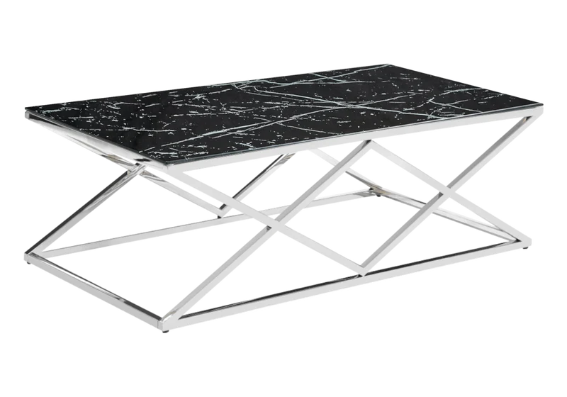 Table basse effet marbre noir et pied argent - Erly