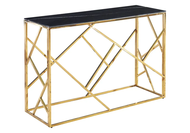 Console design doré marbre noir - Ilea