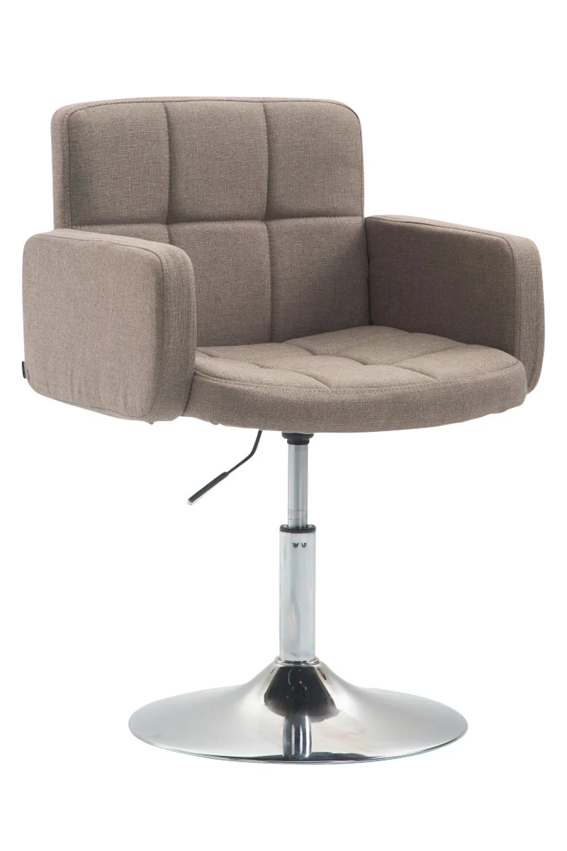 Fauteuil lounge avec accoudoirs rembourrés pivotant à 360° en tissu couleur taupe et métal chromé 10_0002811