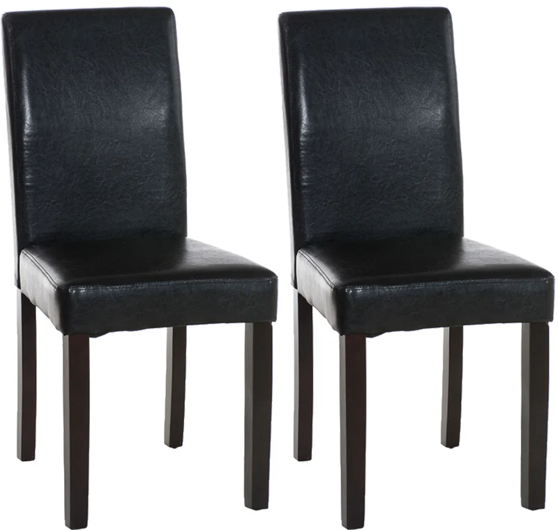 Lot de 2 chaises de salle à manger design moderne en PVC noir et pieds en bois marron 10_0001542