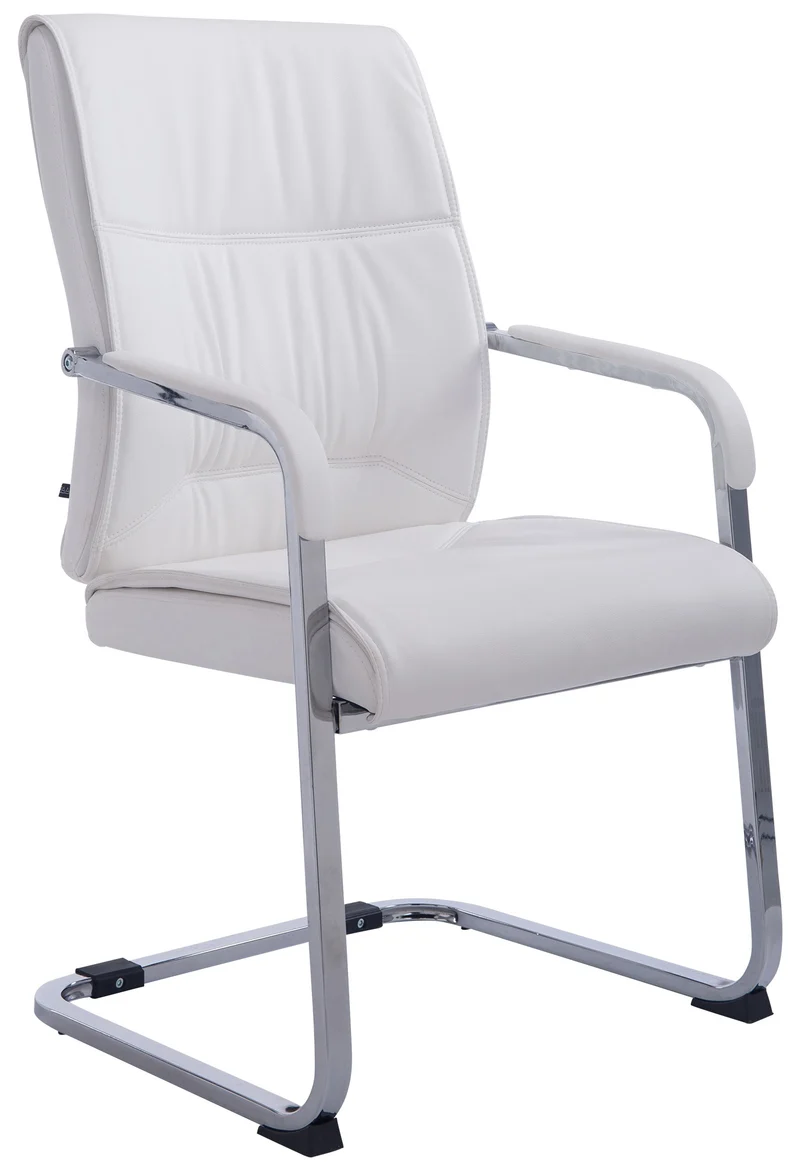 Fauteuil de bureau sans roulettes chaise visiteur sans roulettes jusqu'à 260kg en PVC blanc 10_0002775