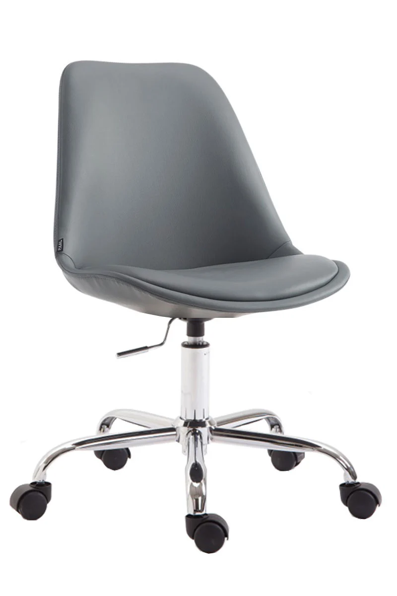 Chaise de bureau tabouret de travail sur roulettes hauteur réglable en PVC gris et métal chromé 10_0002680