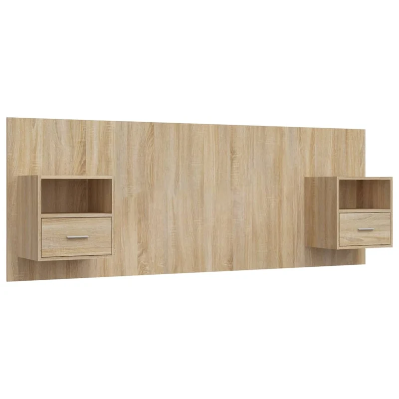 Tête de lit accessoire couchage chambre à coucher meuble avec chevet intégré étagère MDF marron clair TDL0205823