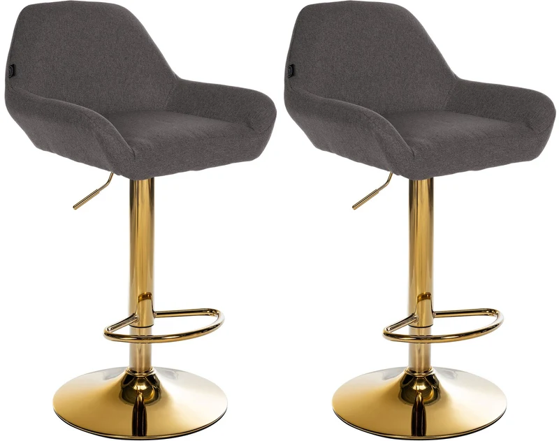 Lot de 2 tabourets de bar repose-pieds en forme d'arc en métal doré assise en tissu gris foncé TDB10793