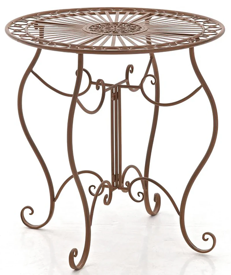 Table de jardin ronde style rustique en fer forgé marron vieilli 10_0003043