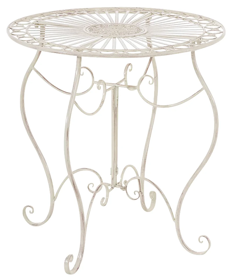Table de jardin ronde style rustique en fer forgé crème vieilli 10_0003046