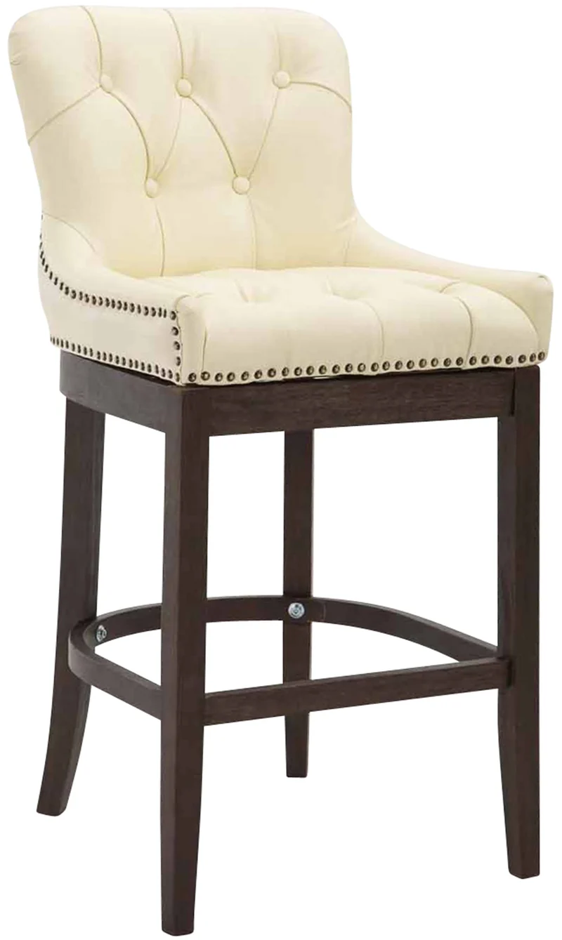 Tabouret de bar x1 assise en cuir véritable crème piètement en bois (H 109 cm) 10_0005056