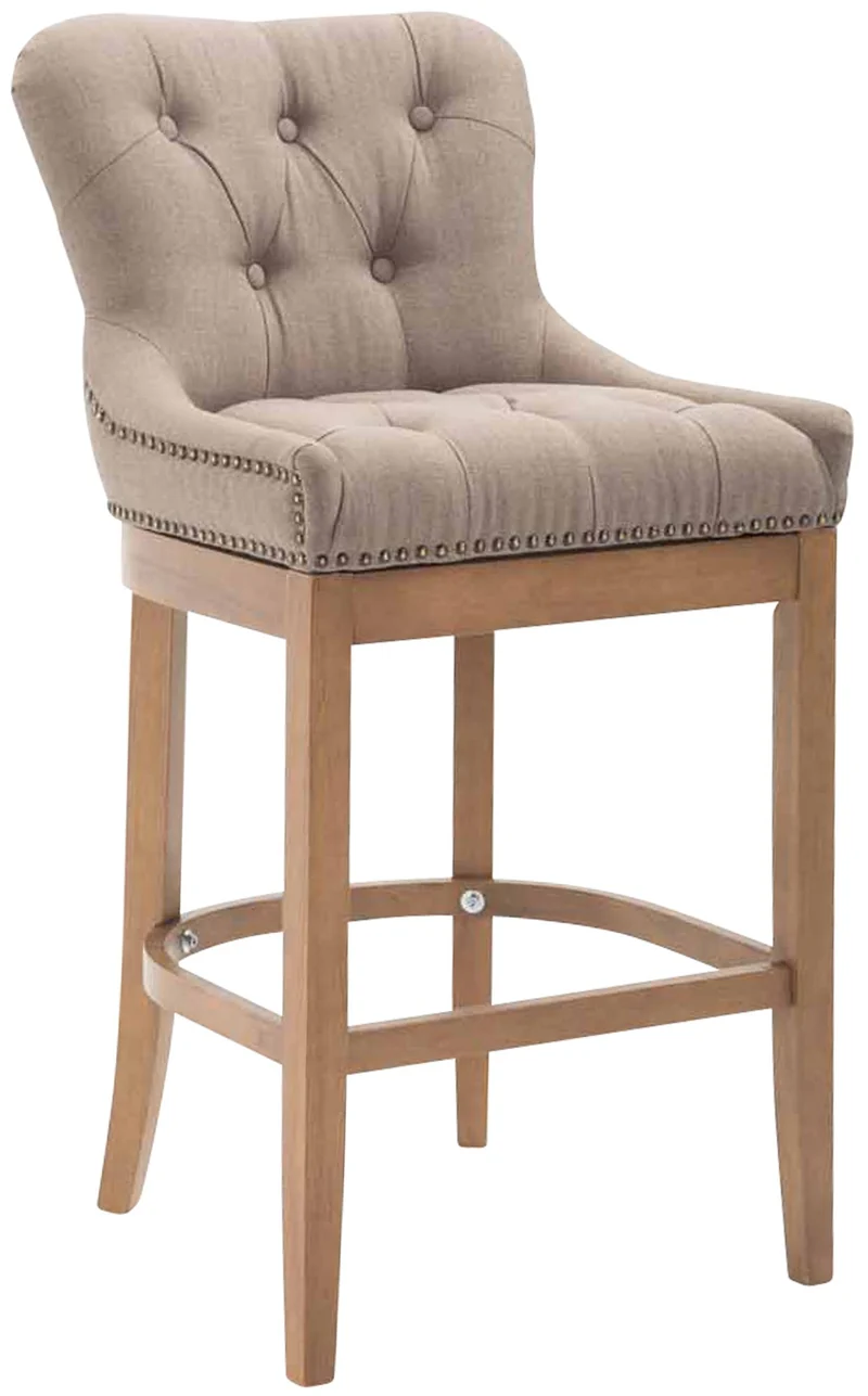 Tabouret de bar x1 confortable design rétro assise capitonné en tissu taupe pieds en bois clair 10_0005065