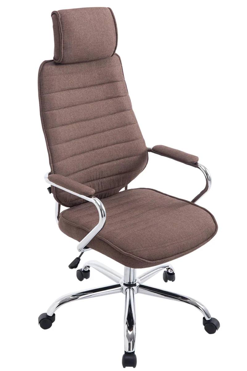 Fauteuil de bureau hauteur réglable pivotant mécanisme de bascule tissu marron et métal chromé 10_0002622