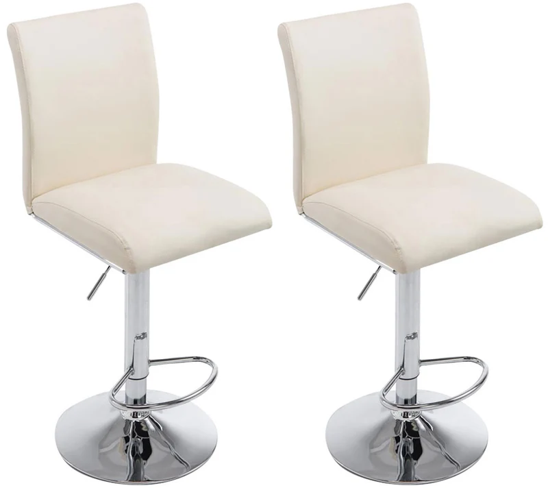 Lot de 2 tabourets de bar avec dossier hauteur réglable en PVC crème cadre en métal chromé 10_0006117