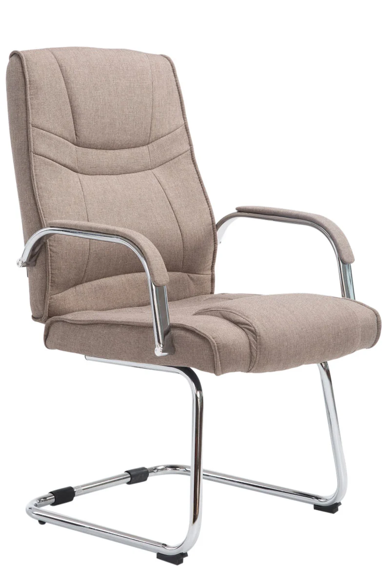 Fauteuil de bureau sans roulettes accoudoirs chaise visiteur charge maximale 180 kg en tissu taupe cadre en métal BUR10722