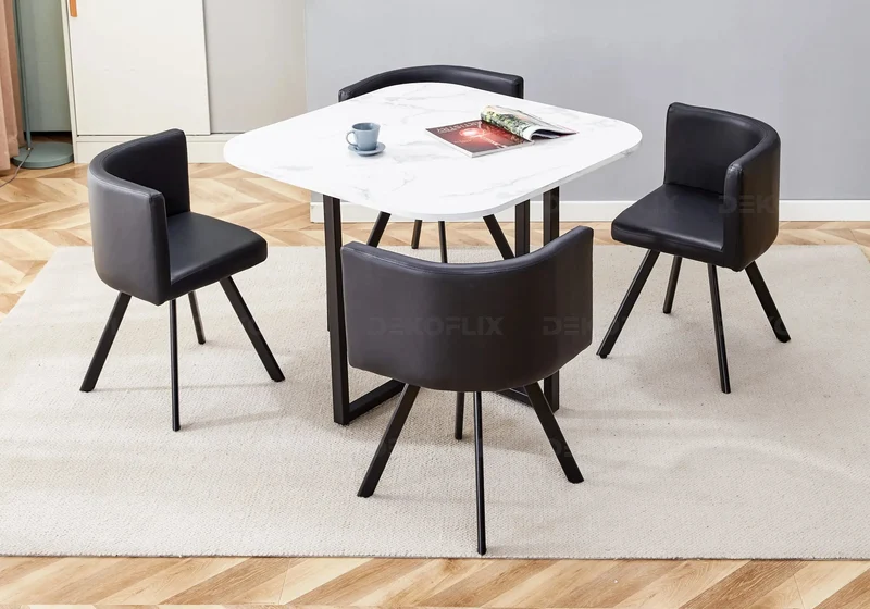 Ensemble table marbre et 4 chaises noir - Space