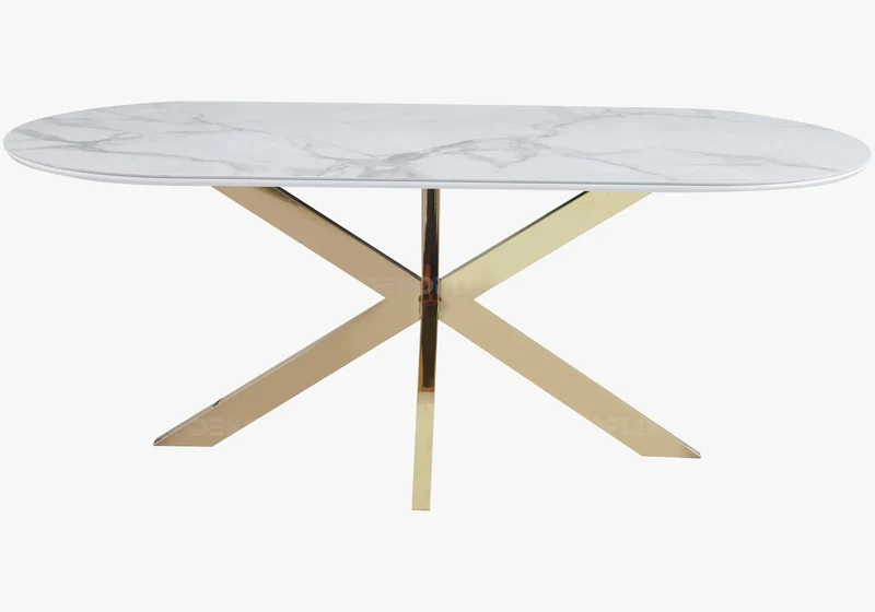 Table à manger dorée céramique marbre blanc - Ruis