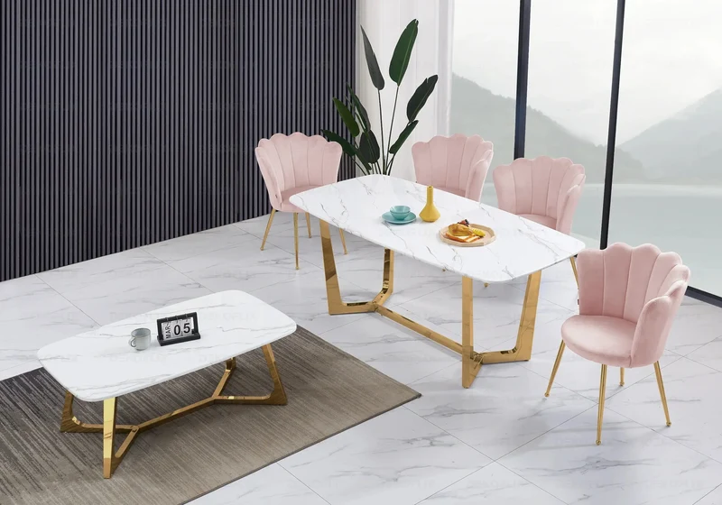 Ensemble salle à manger marbre blanc doré – Gaya