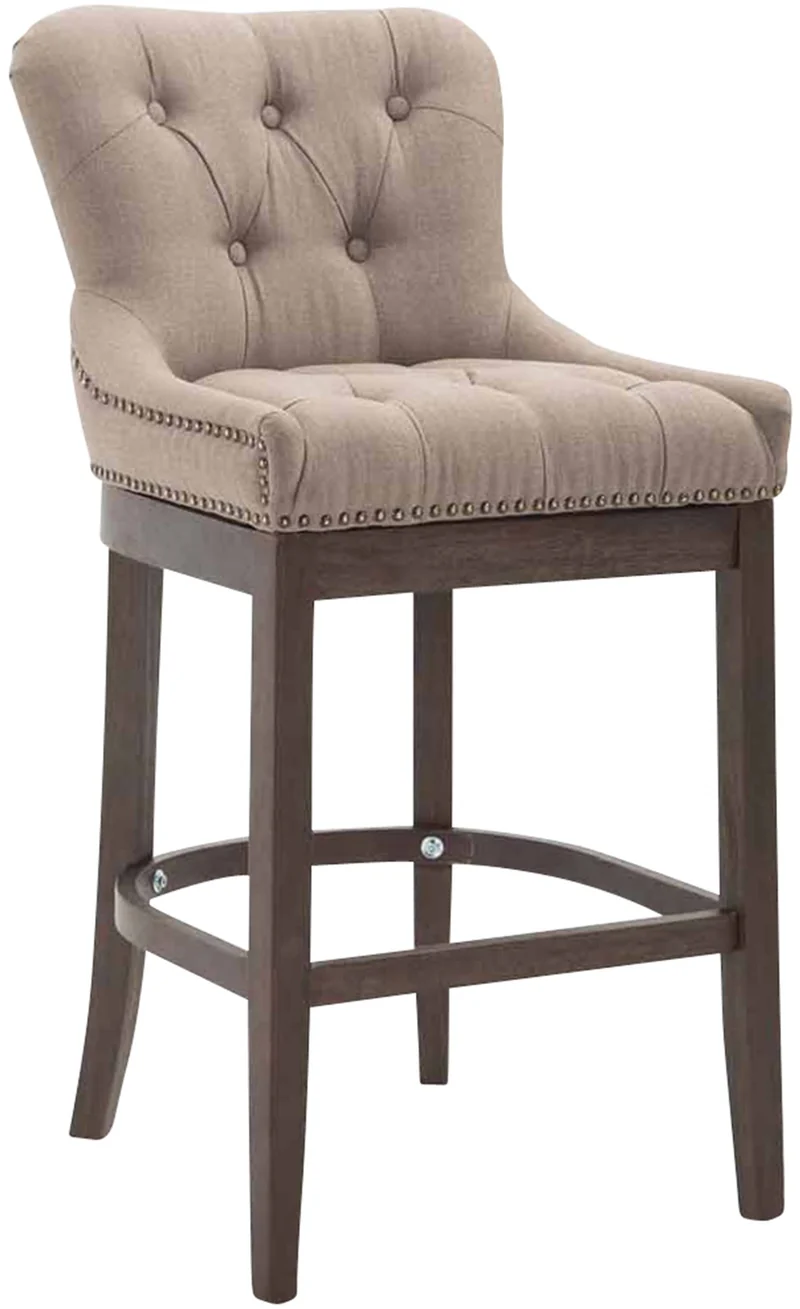 Tabouret de bar x1 assise en tissu taupe rembourré et piètement bois H 109 cm 10_0005061