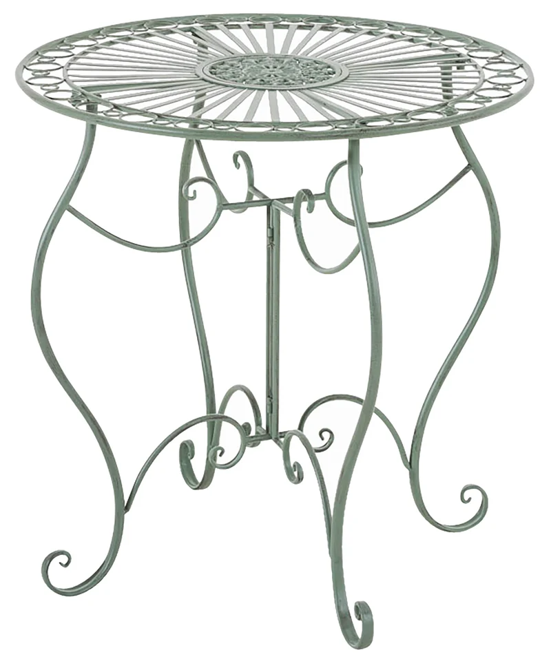 Table de jardin ronde style rustique en fer forgé vert vieilli 10_0003047
