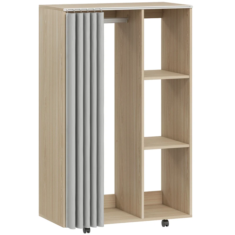 Armoire penderie sur roulettes 80 x 40 x 128 cm protection poussière scandinave en panneau de particules bois naturel 21_0001651