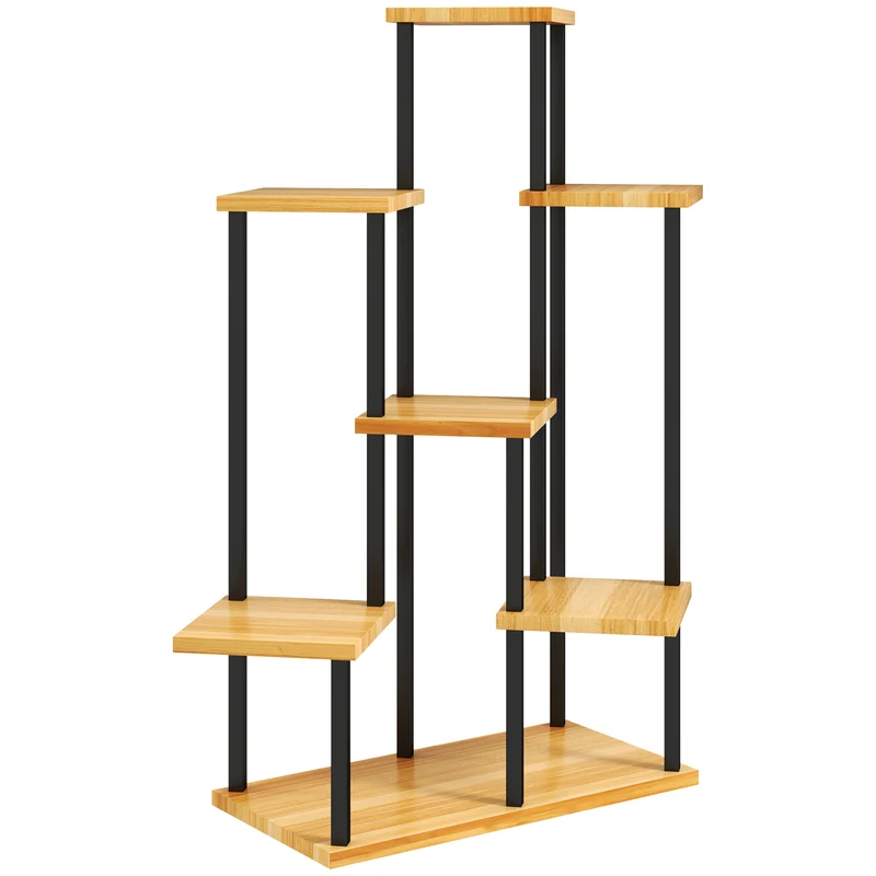 Support à plantes 7 niveaux d'angle 87 x 61 x 106 cm gain de place pour intérieur extérieur contemporain en bois naturel 21_0005512