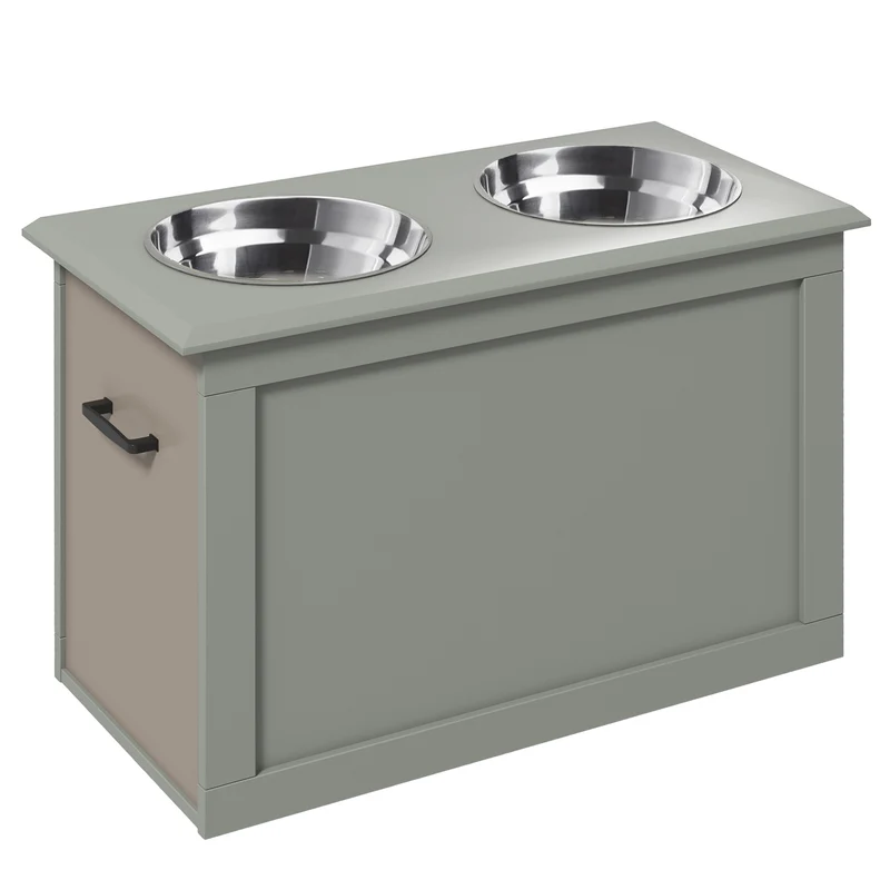 Porte-gamelles surélevé pour chien 60 x 30 x 41 cm améliore posture coffre rangement poignées design moderne en MDF gris 21_0007535