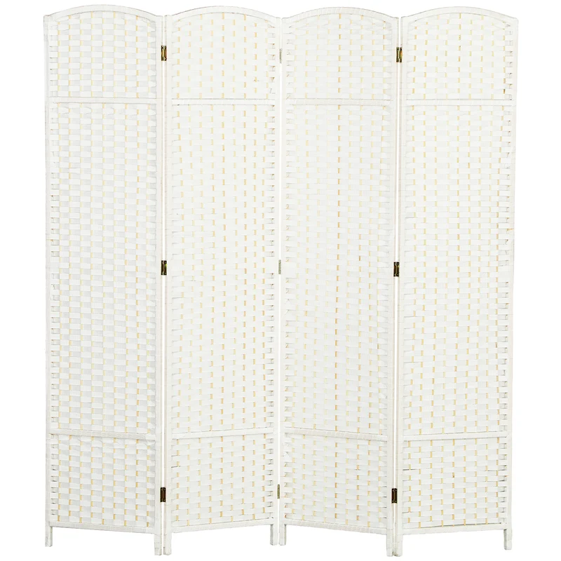 Paravent séparateur pliable 4 panneaux 160 x 1,6 x 170 cm séparation privée tissage chic scandinave épuré en PP blanc 21_0001324