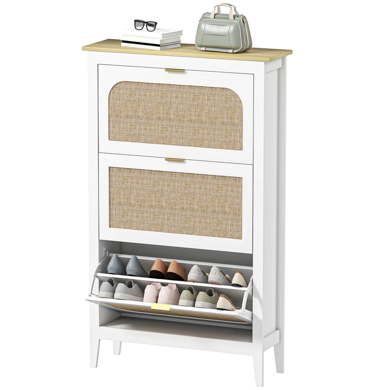 Meuble à chaussures entrée utile 80 x 24 x 131 cm rangement 21 paires 3 tiroirs scandinave en panneau de particules blanc 21_0002768