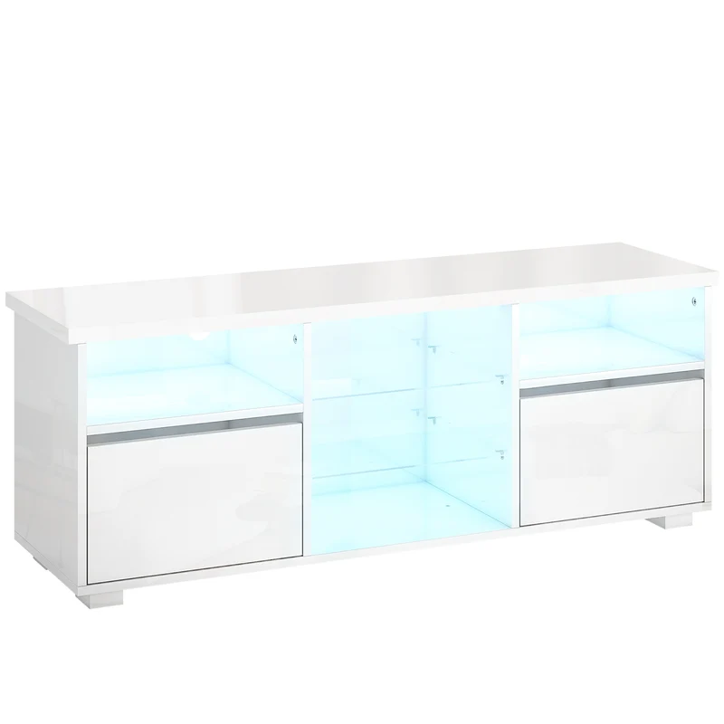Meuble tv pour salon 120 x 34 x 45 cm éclairage led réglable télécommande rangement modulable moderne épuré en MDF blanc 21_0003493