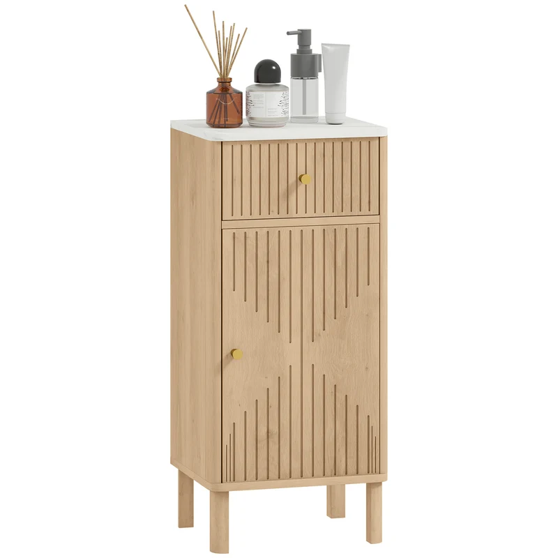 Meuble de salle de bain étroit 36 x 30 x 80 cm tiroir et placard étagère réglable gain de place moderne en MDF chêne 21_0002106