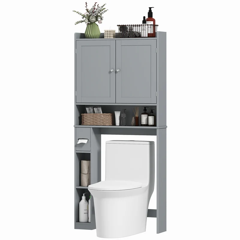 Meuble au-dessus des toilettes 80 x 19,5 x 170 cm rangement spacieux porte-papier intégré moderne épuré en MDF gris 21_0002098