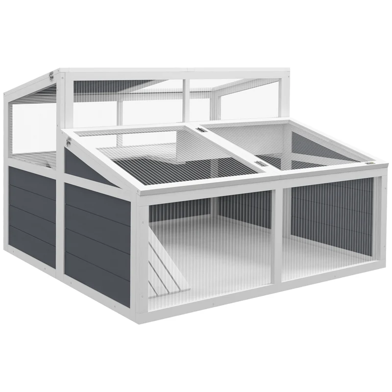 Maison enclos pour tortue spacieuse 115 x 115 x 82 cm double niveau rampe accès facile style scandinave en bois gris 21_0007842