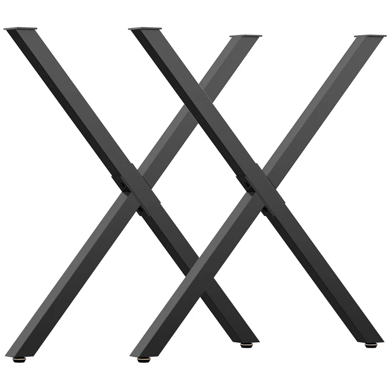 Lot de 2 pieds de table en croix 70 x 8 x 72 cm support 40 kg prépercés vis incluses design industriel en acier noir 21_0007149