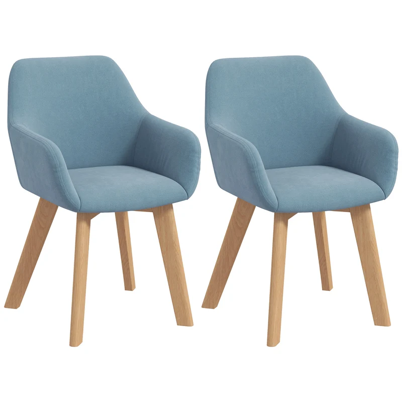Lot de 2 chaises de salle à manger rembourrées 54 x 57 x 80 cm assise confortable stable moderne en tissu polyester bleu 21_0002291