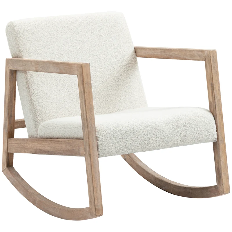 Fauteuil à bascule allaitement 60 x 81 x 71 cm balancement très doux assise rembourrée vintage cosy en polyester crème 21_0003048