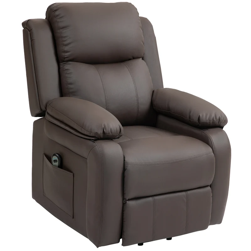 Fauteuil releveur électrique relax 76 x 90 x 105 cm relevage motorisé inclinaison 160° moderne contemporain en PU marron 21_0000878