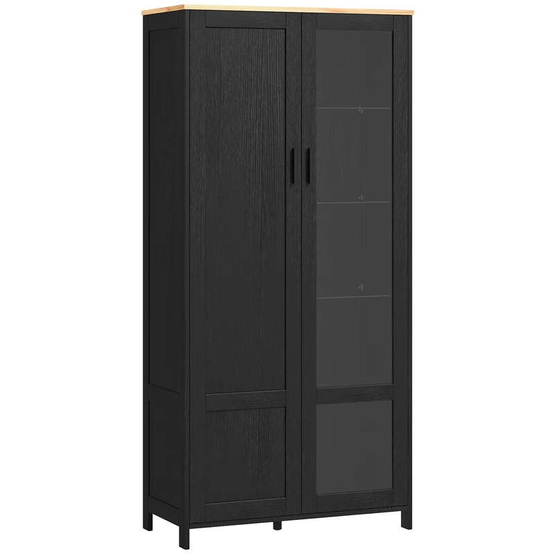 Buffet vitrine cuisine 76 x 36 x 160 cm étagères réglables 9 compartiments moderne épuré en panneau de particules noir 21_0002276