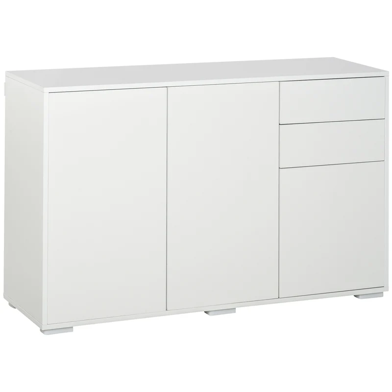 Buffet rangement 117 x 36 x 74 cm 2 tiroirs 2 portes étagère réglable contemporain épuré en panneaux de particules blanc 21_0002829