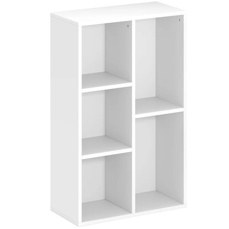 Bibliothèque étagère de rangement 50 x 24 x 80 cm 5 compartiments antibasculement moderne en panneau de particules blanc 21_0002504